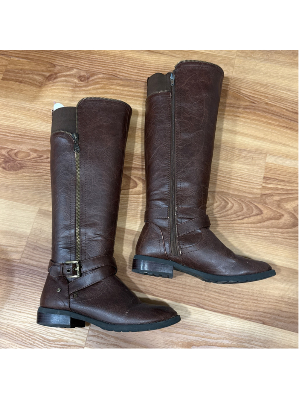 Women's Guess Brown Knee-High Riding Boots with Buckle Detail